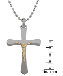 Stainless Steel Cross with 10k Gold Crucifixion Necklace
