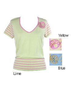 August Silk Knit Top with Flower Embellishment