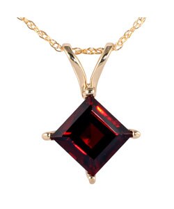 14k Yellow Gold Princess Cut Garnet Necklace