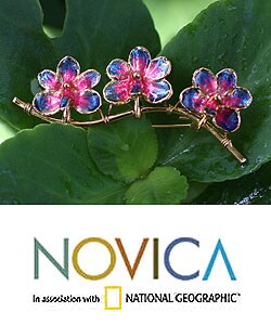 Dancing Blossoms Natural Orchid Gold-plated Brooch (Thailand)