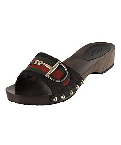 Gucci Black Wooden Slides with Bit Hardware