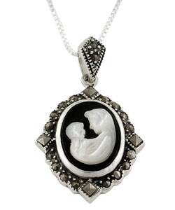 Sterling Silver Black Onyx Mom & Baby Cameo Pendant