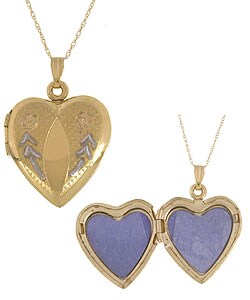 10k Yellow Gold Engraved Heart Locket Necklace