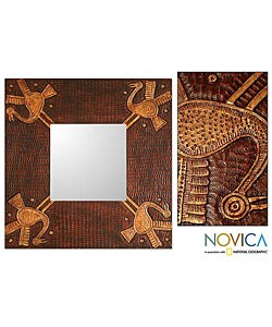 Golden Herons Leather Mirror (Peru)