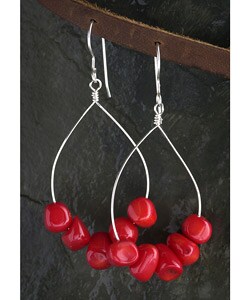 Red Coral Tear Drop Dangling Earrings (USA)