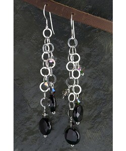 Sterling Silver Faceted Onyx Drop Earrings (USA)