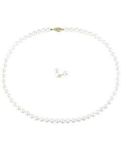 14k Gold Cultured Pearl Necklace and Earring Set (Case of 3)