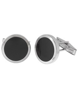 Sterling Silver Round Black Onyx Cuff Links