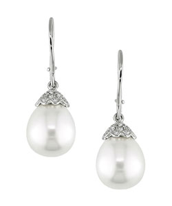 18k Gold South Sea Pearl 1/2ct TDW Diamond Earrings (11-12mm)
