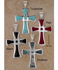 Sterling Silver Fluted Stone Cross Pendant (Mexico)