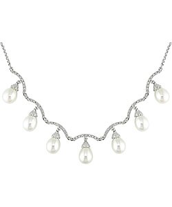 18k Gold FW Rice Pearl 3/5ct TDW Diamond Necklace (8-9 mm)