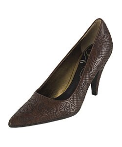 Prada Brown Floral Stitched Leather Pumps