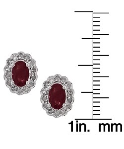 14k White Gold Ruby and Diamond Oval Earring