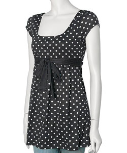 L8ter Black & White Polka Dot Empire Waist Top