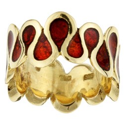 18k Yellow Gold Orange Enamel Freeform Estate Ring (Size 6.75)