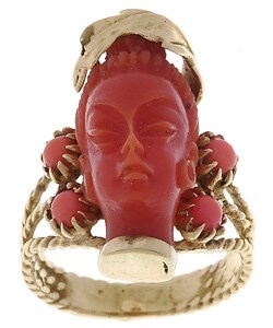14k Yellow Gold Carved Coral Ring