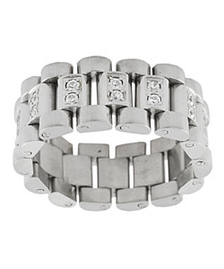 Stainless Steel Watchband-style CZ Ring