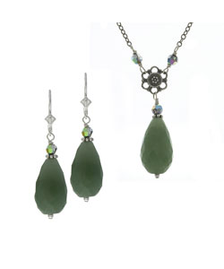Charming Life Sterling Silver Green Aventurine Necklace and Earring Set