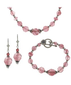 Charming Life Cherry Quartz Glass Necklace, Bracelet, Earring Set