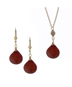 Charming Life 14k Goldfill Carnelian Necklace and Earring Set