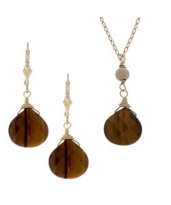 Charming Life 14k Goldfill Tiger's Eye Necklace and Earring Set