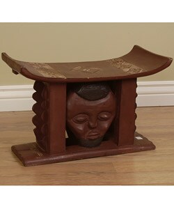 Hand-carved Mask Stool (Ghana)