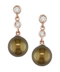 14k Gold Pearl and Diamond Earrings (8-8.5mm)