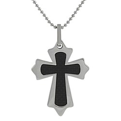 Stainless Steel and Carbon Fiber Cross Necklace