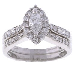 14k White Gold 1ct TDW Marquise Wedding Ring Set