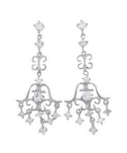 Sterling Silver CZ Adorned Chandalier Earrings