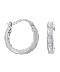 Sterling Silver Channel Set Baguette CZ Earrings