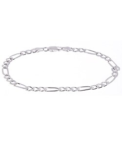 Sterling Silver 8-inch Figaro Pave Bracelet