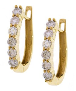 14k Yellow Gold 1ct TDW Diamond Hoop Earrings ( J, I1)