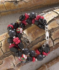 Cloisonne, Onyx and Red Coral Beaded Bracelet (USA)