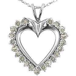 10k White Gold 1ct TDW Diamond Heart Pendant