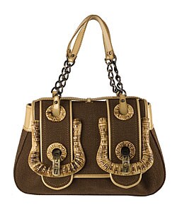 Fendi Satchel with Patent Leather and Wood Trim