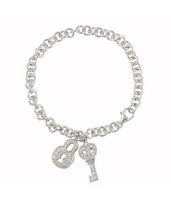 Sterling Silver CZ Chunky Lock and Key Bracelet