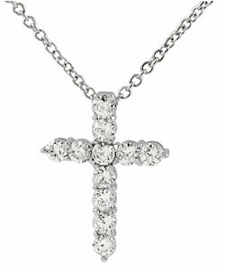 Silver Cross Pendant: Sterling Silver CZ Lined Cross Pendant Necklace