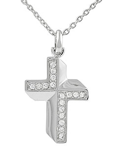 Sterling Silver CZ Christian Cross Necklace
