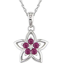 10k White Gold Ruby Star Pendant w/ Chain