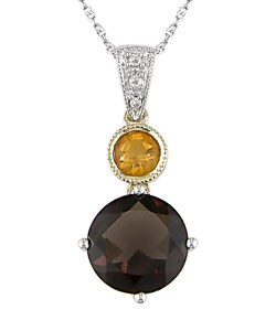 14k Two-tone Gold Smokey Quartz & Citrine Pendant