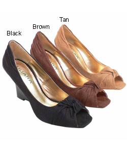 Liliana by Adi Lina Microsuede Peep Toe Wedges