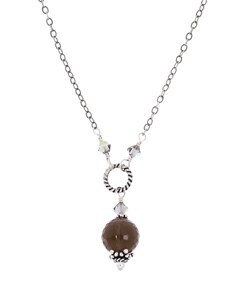 Charming Life Sterling Silver Brown Smokey Quartz Drop Necklace