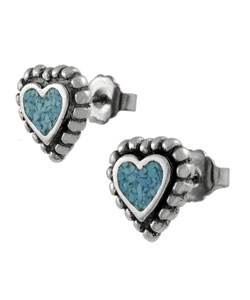 Sterling Silver Turquoise Heart Stud Earrings