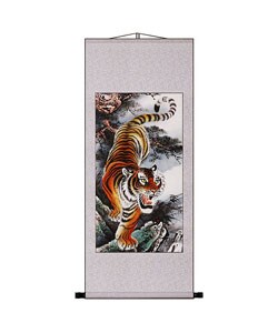 'Roaring Tiger' Chinese Art Wall Scroll Painting
