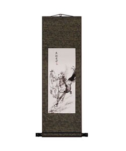 Double Horse Chinese Art Wall Scroll Painting