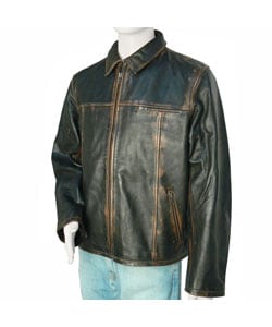 Buckle Men's Distressed Leather Zippered Jacket