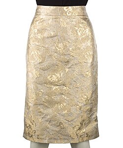 Blumarine Gold Damask Pencil Skirt with Rear Pleats