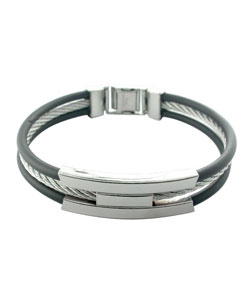 Stainless Steel and Rubber Three-row Bracelet (Case of 2)