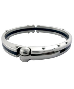 Stainless Steel Rubber Center Cuff Bangle Bracelet